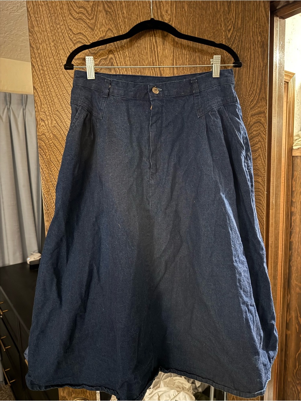 Denim A-Line Midi Skirt in Deep Blue